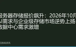 服务器存储报价飙升：2026年10月AI需求与企业级存储市场逆势上扬，数据中心需求激增